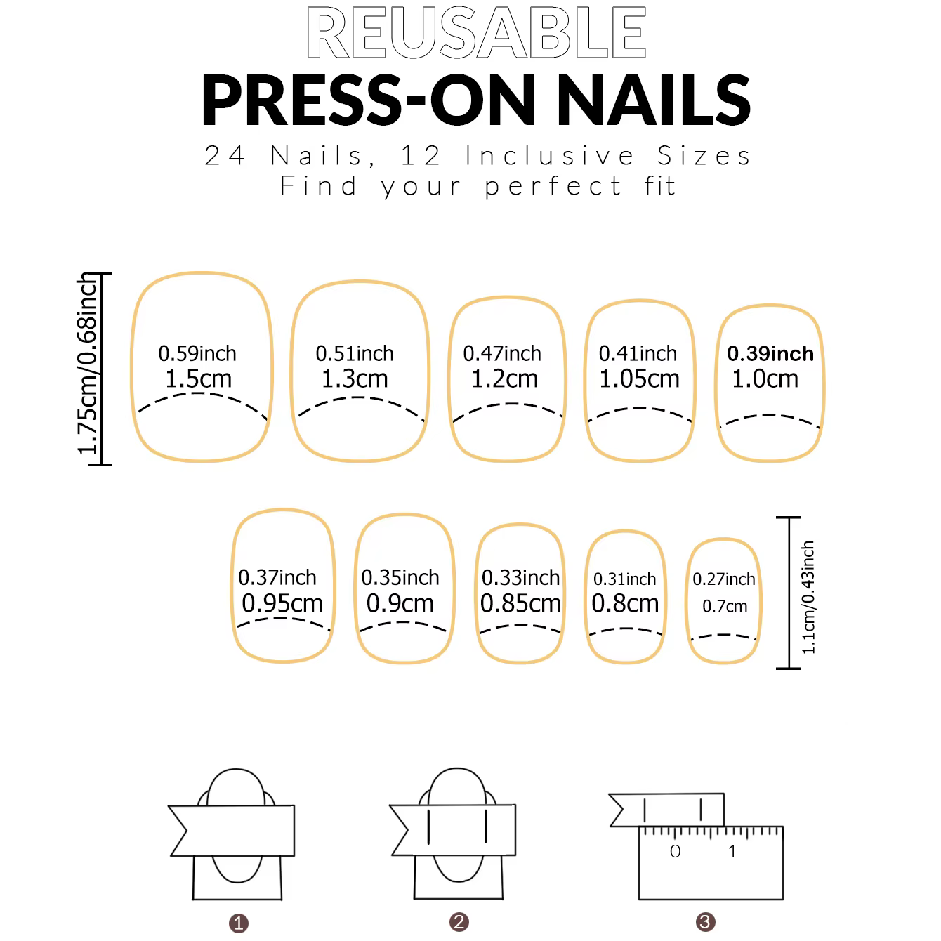 Faux ongles français carrés mi-longs