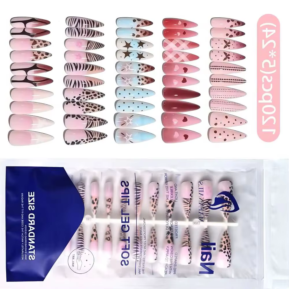 120 faux ongles longs en gel souple à presser