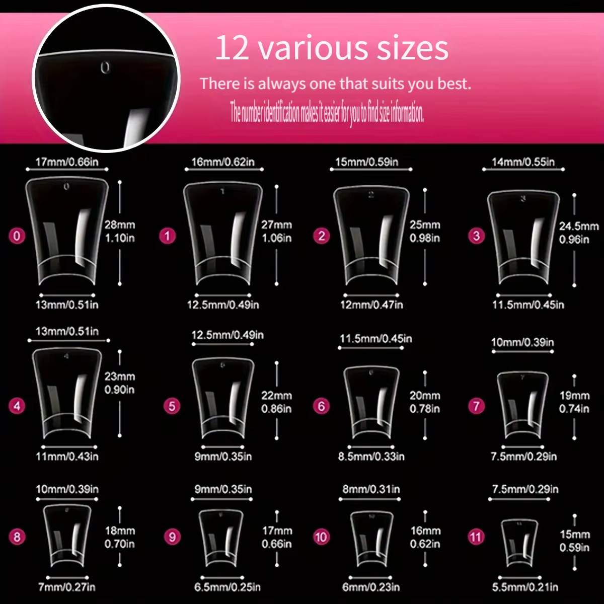300 pointes d'ongles transparentes et blanches, de taille moyenne, en forme de bec de canard, 12 tailles, faux ongles en acrylique, parfaites pour la création de motifs d'ongles DIY et