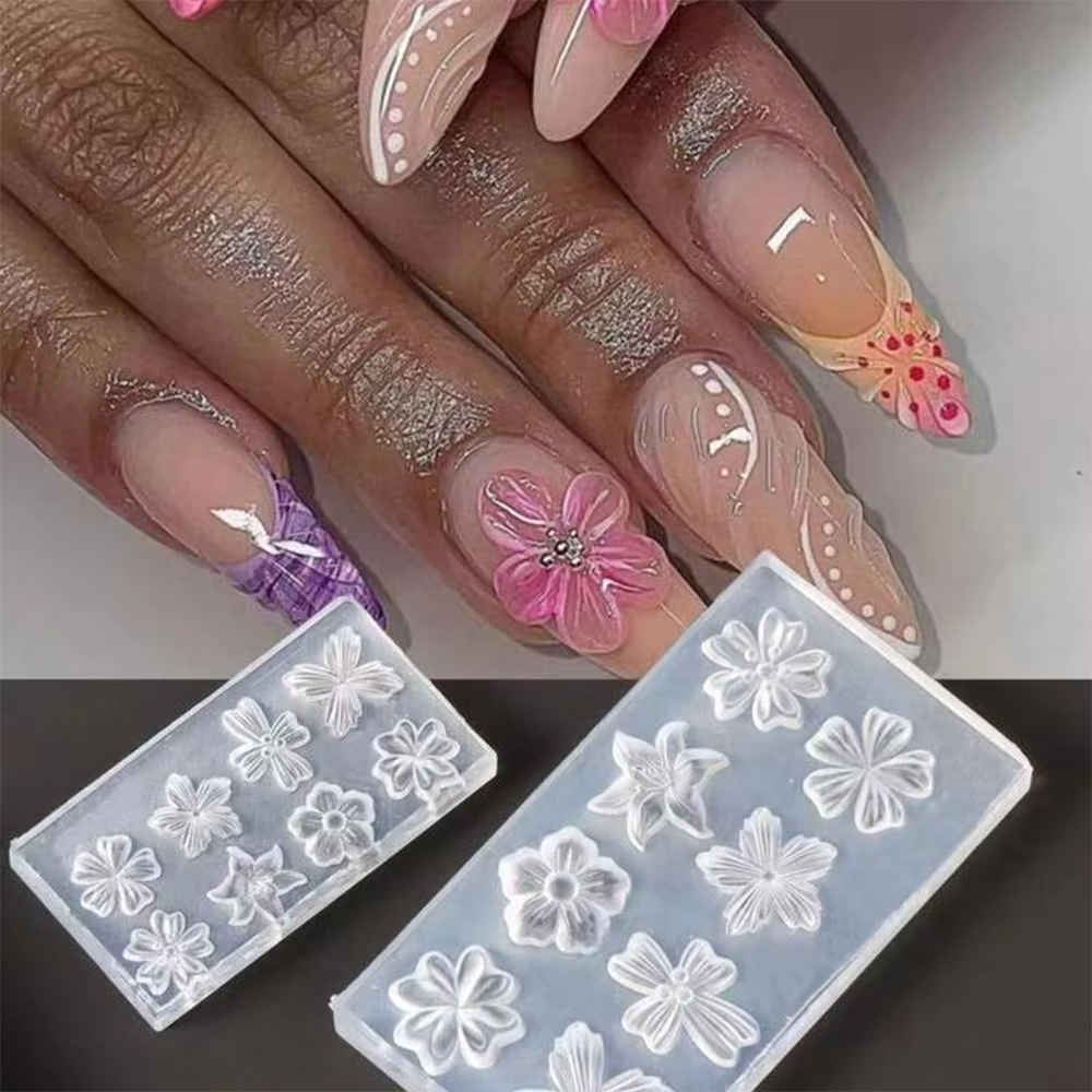 Moule à ongles en silicone motif pétales de fleurs printanières