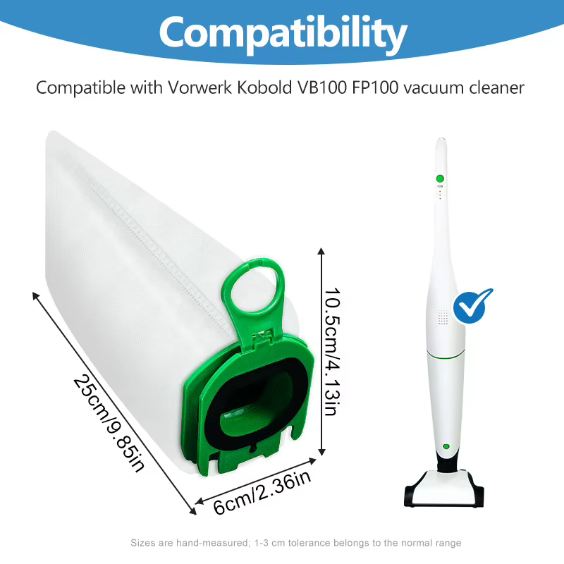 Sacs de rechange pour aspirateur sans fil Vorwerk Kobold VB100, sac à poussière de poulet, remboursable 100, FP100 yen, 100, paquet de 3