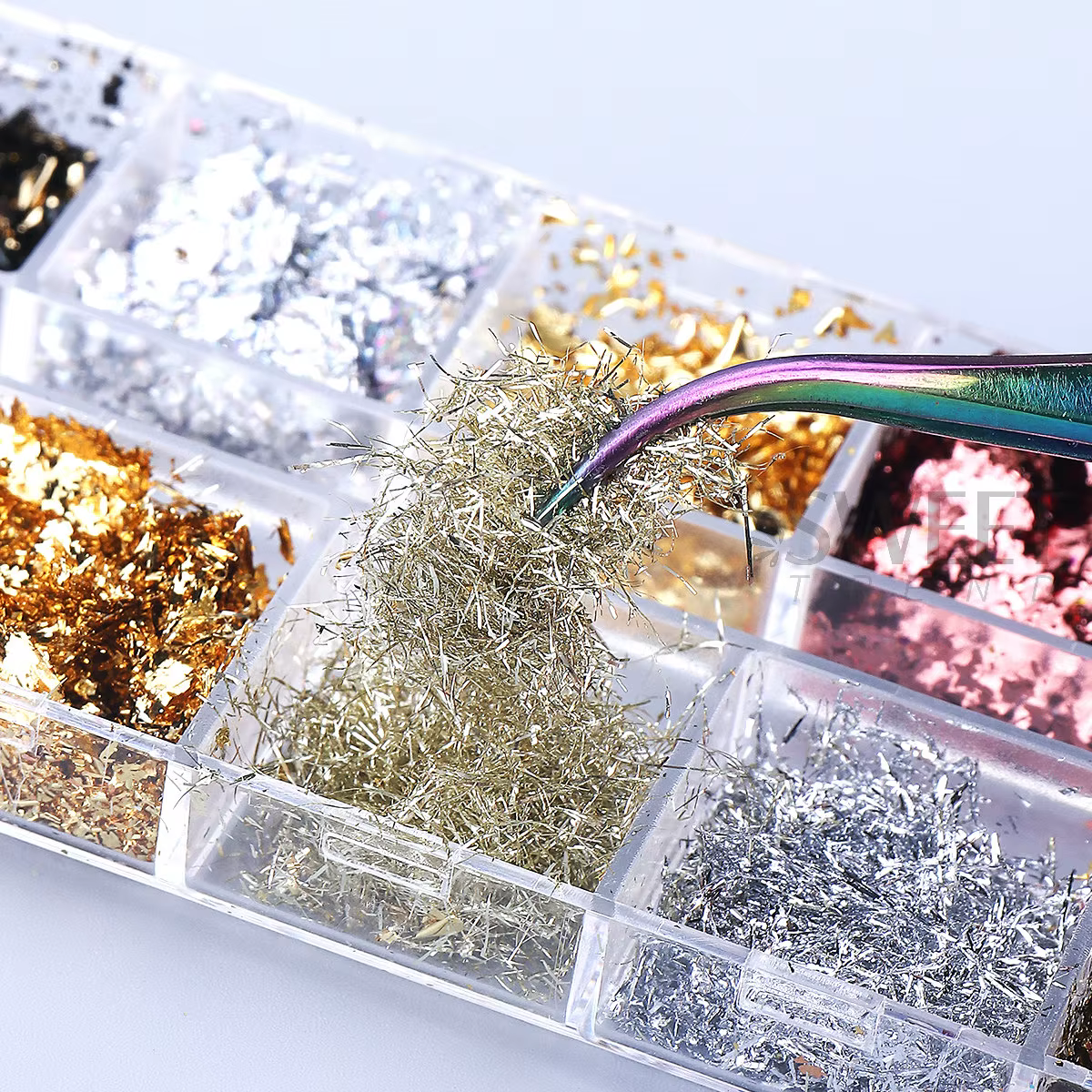 12 grilles magnifiques feuilles d'or scintillantes pour Nail Art
