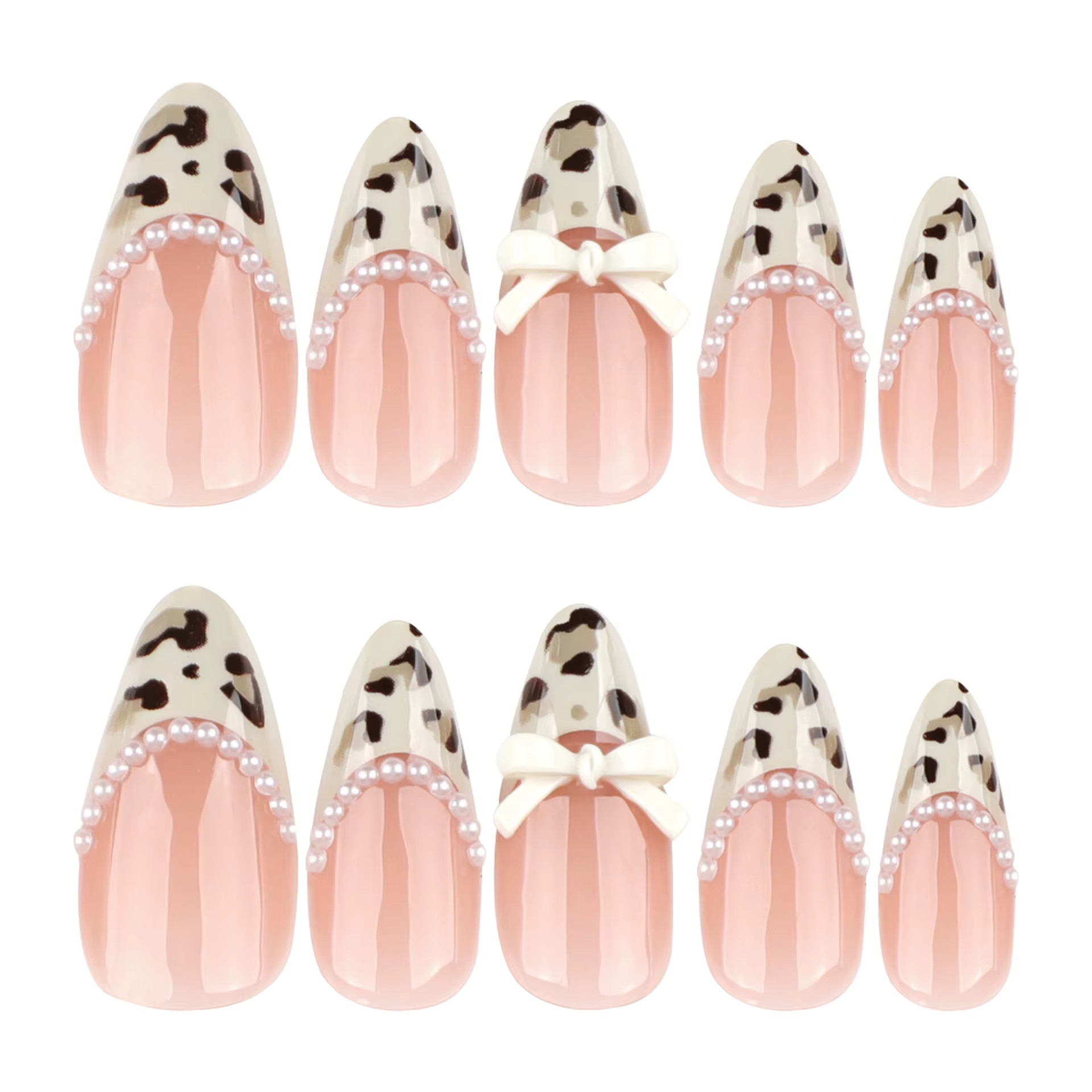 24 pièces café clair Style français presse sur ongles imprimé léopard amande épicé fille faux