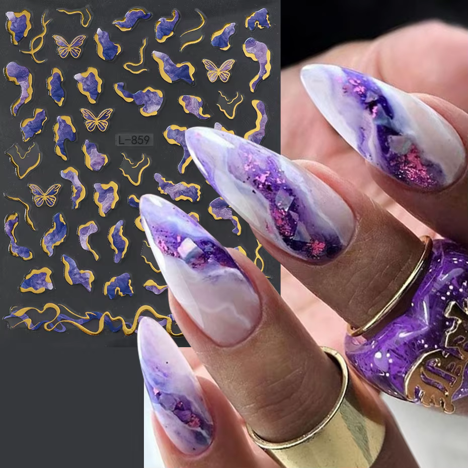 Autocollants pour ongles imprimés en marbre 3D