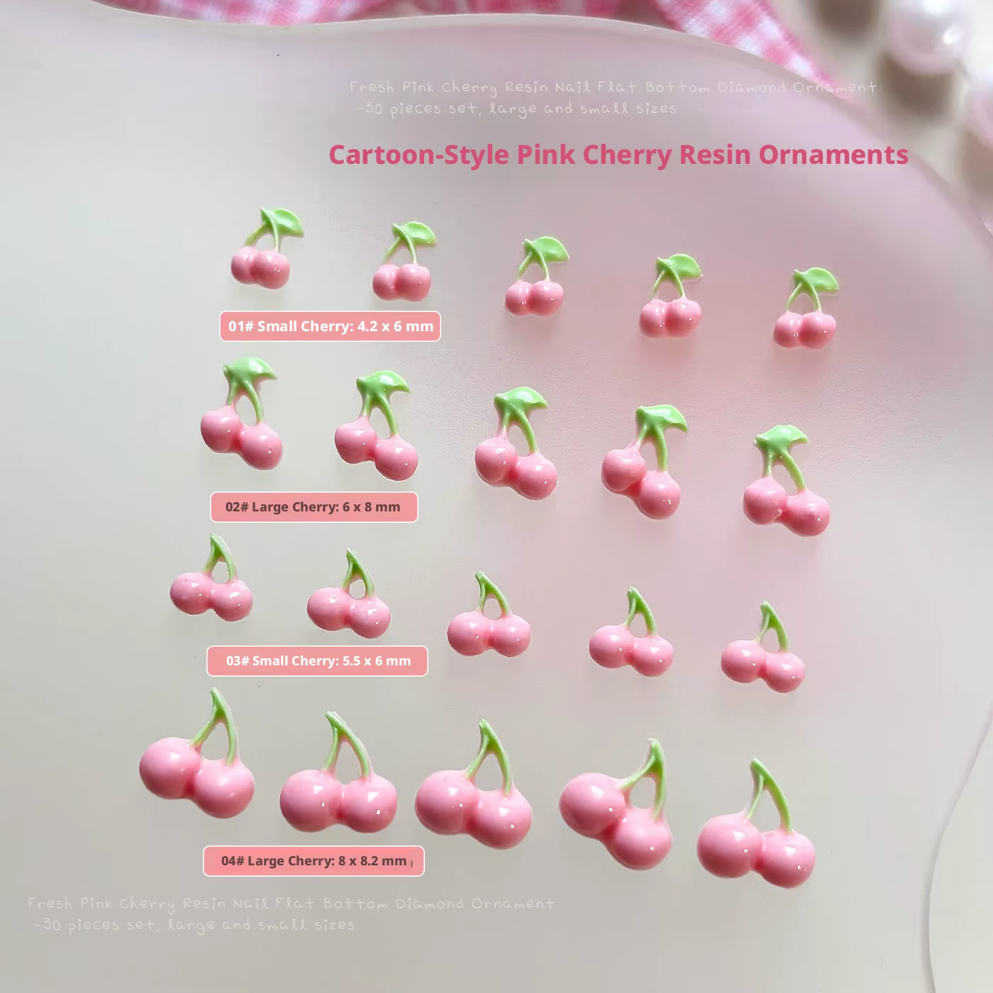 YYM 30pcs Breloques pour ongles cerises roses mignonnes