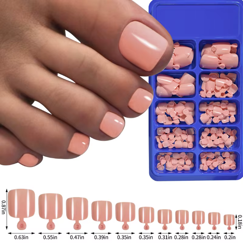 100 faux ongles de pieds couleur unie naturelle