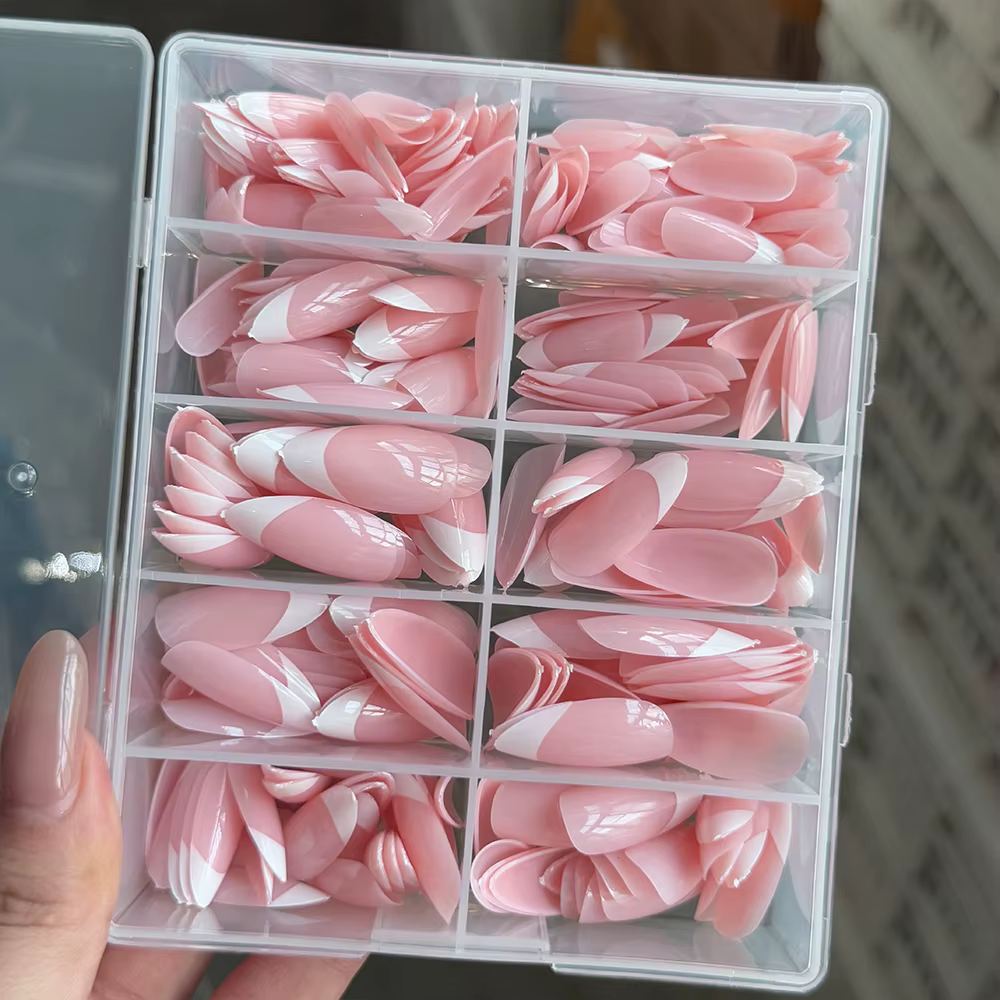 360/240/120 pièces rose clair amande presse sur ongles brillant blanc français faux