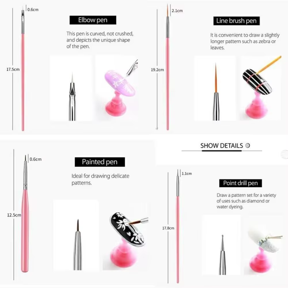 Ensemble de 15 pinceaux roses pour nail art