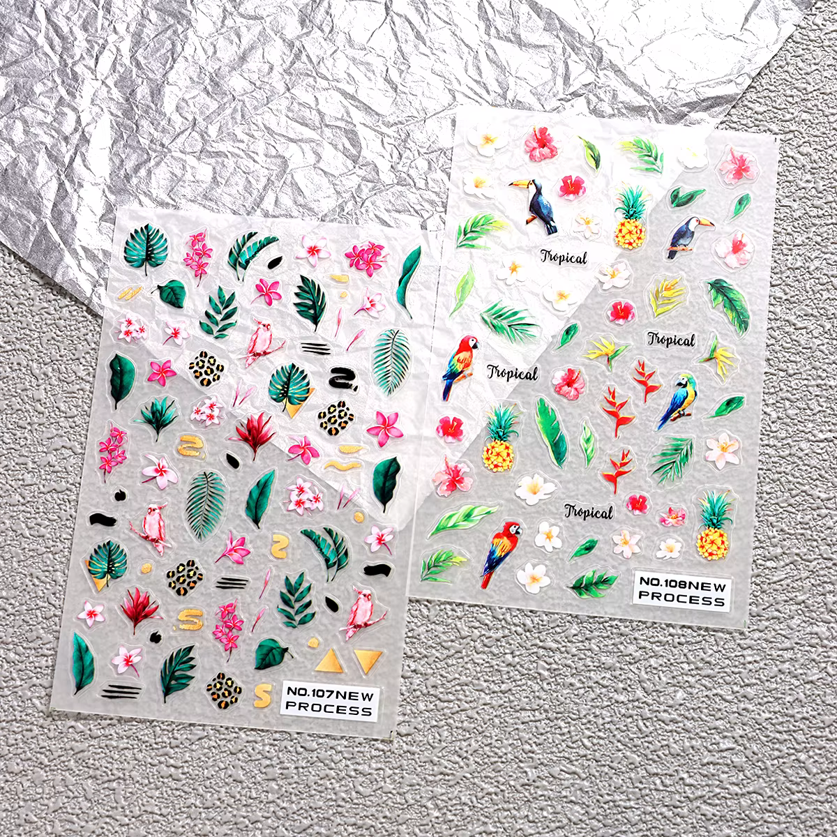 Autocollants pour ongles en forme de feuilles de palmier vertes