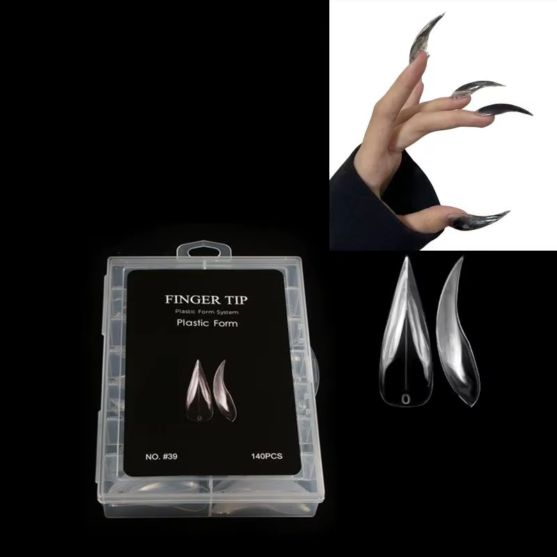 140 pièces/boîte ongles Stiletto courts et incurvés double forme pour Extension d'ongles griffe de chat 3D acrylique couverture complète moules conseils sculpturales conception