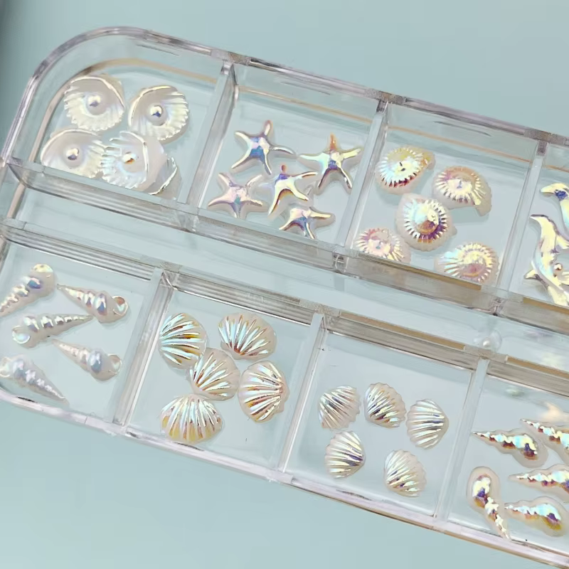 Kit de Nail Art Série Océan 2026 : Strass en Résine Effet Coquille d'Aurora et Queue de Sirène pour Décorations DIY à
