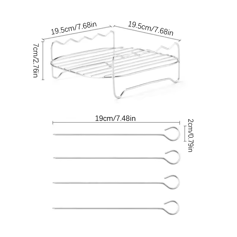 Accessoires pour friteuse électrique à air, gril à double couche en acier inoxydable T1 avec 4 pics à viande rôtie, friteuse à vapeur T1