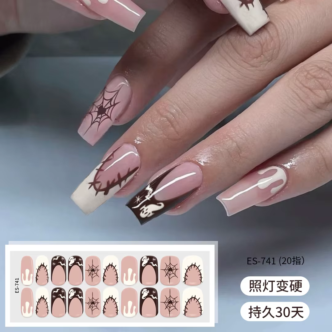 Nouveau 20 conseils Halloween Gel ongles Patch éclairage durcissement UV Semi-curant bricolage longue durée Semi-durcir