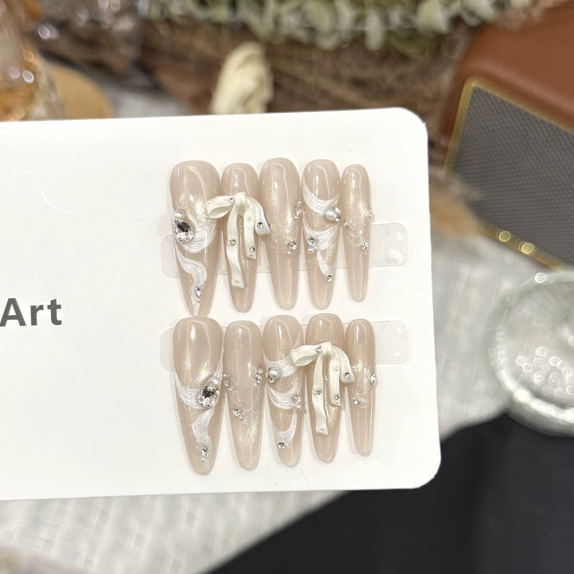 10 pièces yeux de chat français faux ongles bricolage à la main strass