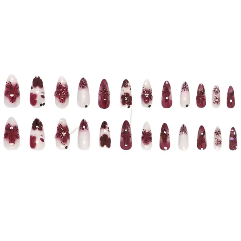 24 pièces perles fleur ongles conseils couleur foncée Design français Nail Art presse