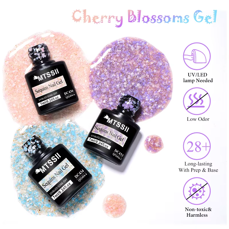 Vernis à ongles en gel à paillettes de fleurs de cerisier