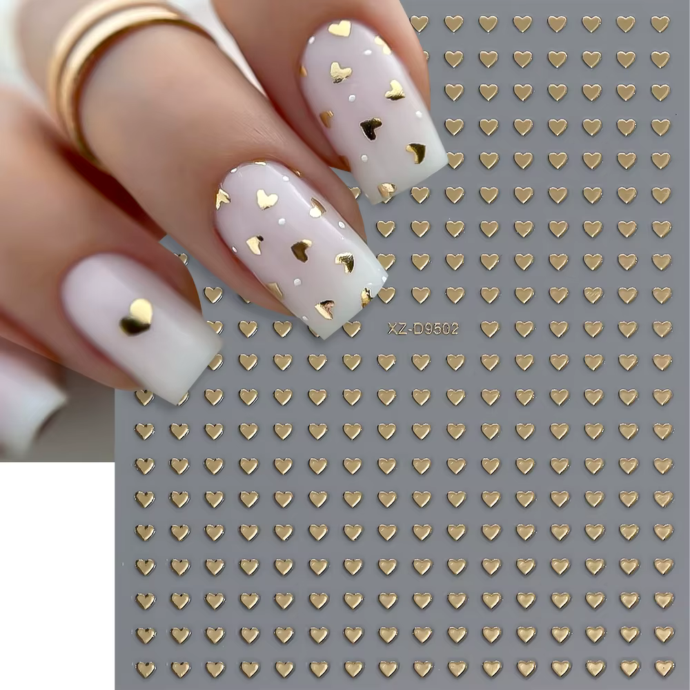 8 couleurs/ensemble 3D Mini amour coeur saint valentin ongles autocollants or rouge rose