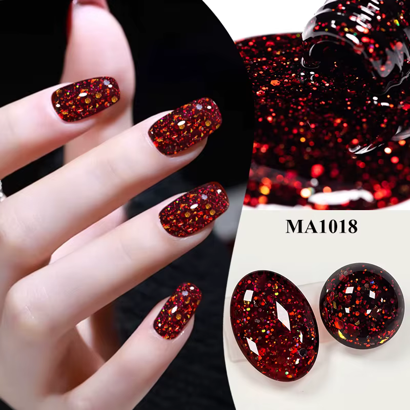 Vernis à ongles Gel à paillettes rouge de noël