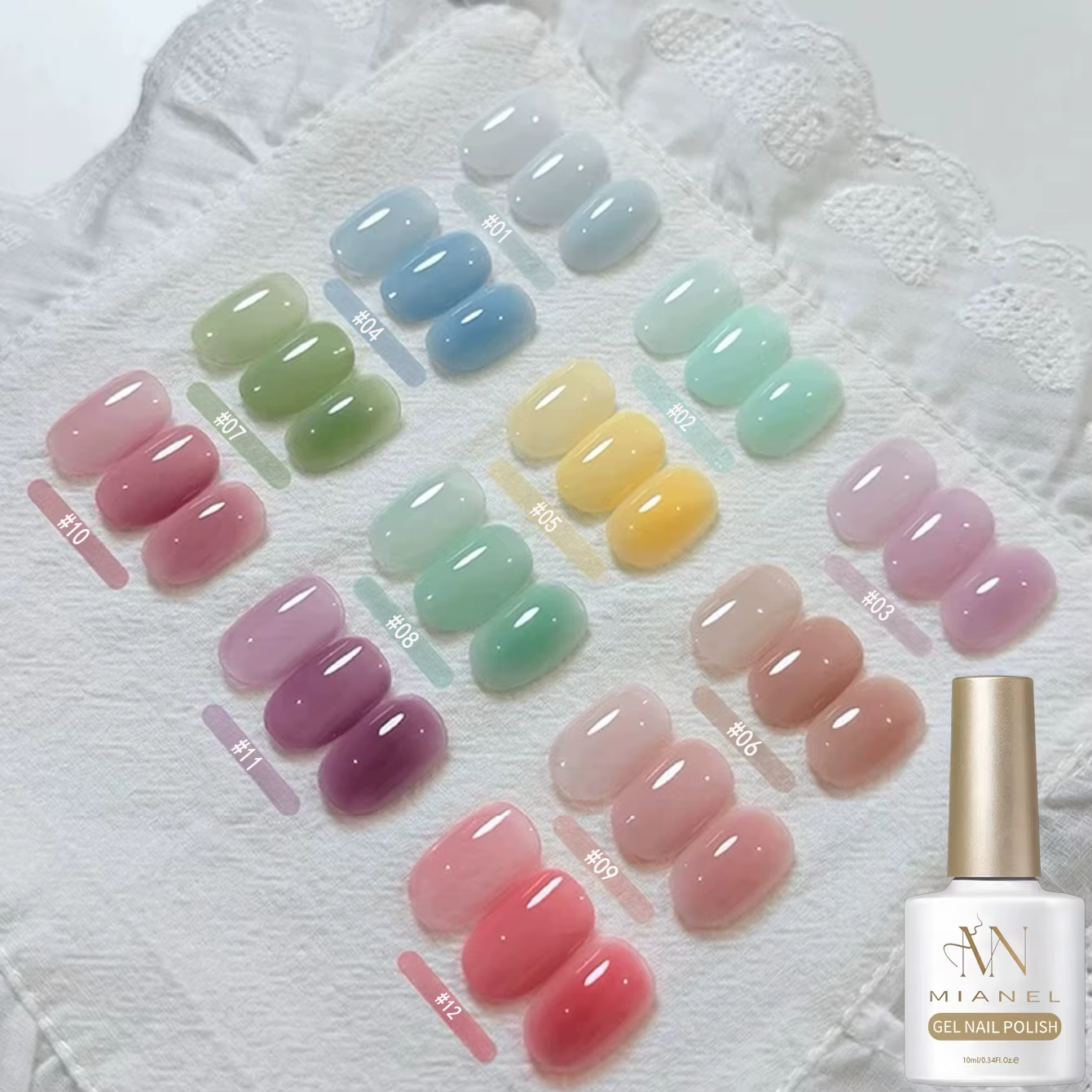 MAINEL 1-12 pièces Vernis à ongles gel UV effet nude brillant