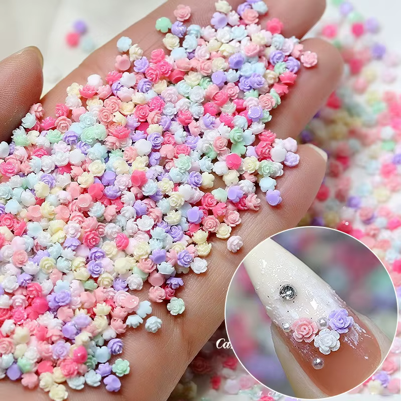 Mélange coloré Mini camélia Rose Lily résine Nail Art strass décorations fraise nœud papillon manucure beauté fleur ornements