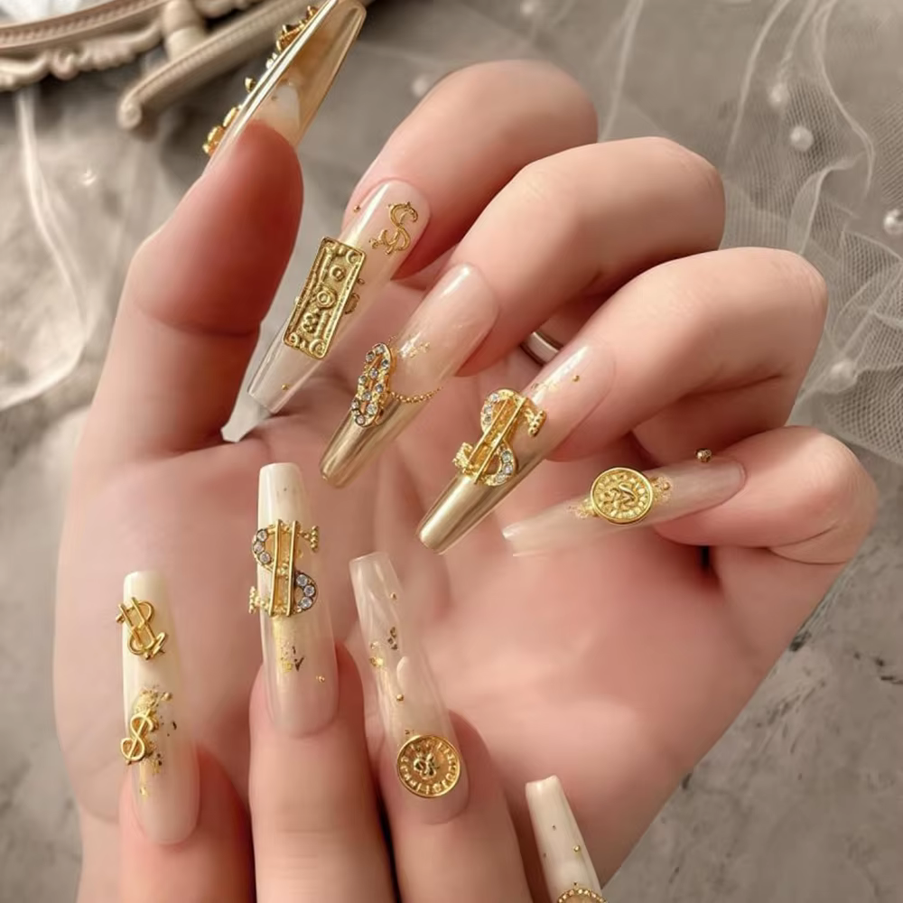 40 pièces/paquet signe de Dollar ongles gemmes argent or
