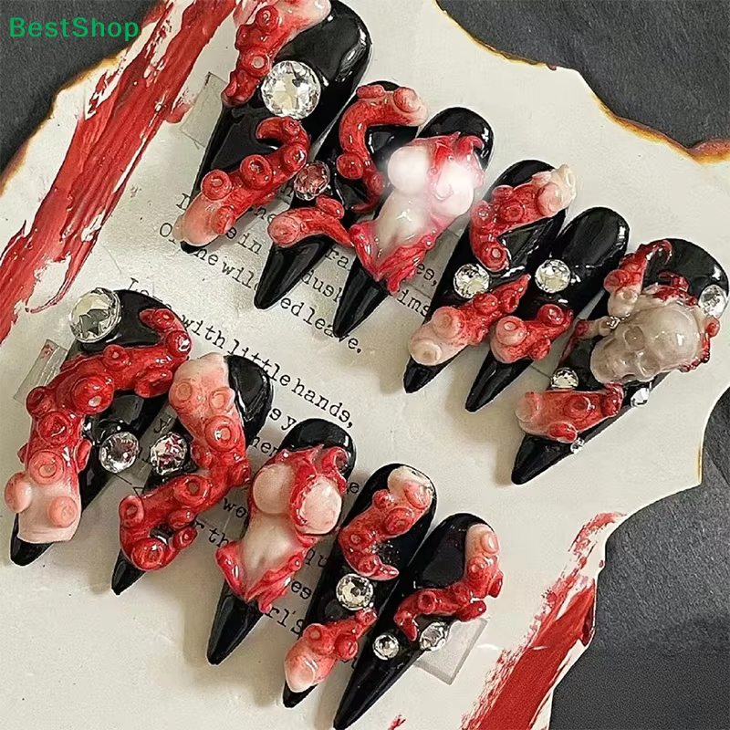 〔R〕Moules en silicone 3D pour nail art - Moules en forme de pieuvre/fraise/poupée pour la création de motifs en résine/vernis gel pour manucure