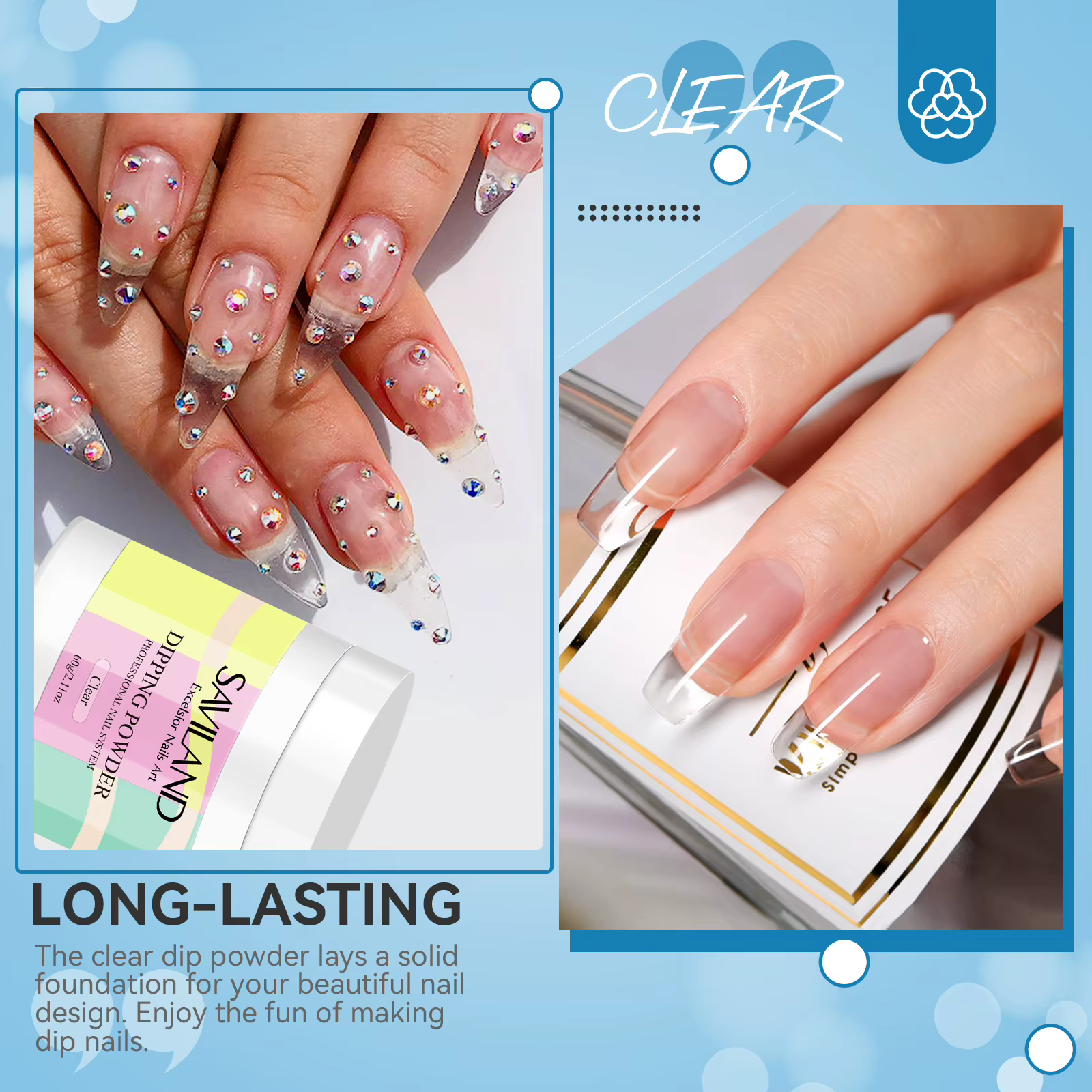 SAVILAND 60g trempage poudre à ongles clair nu Dip