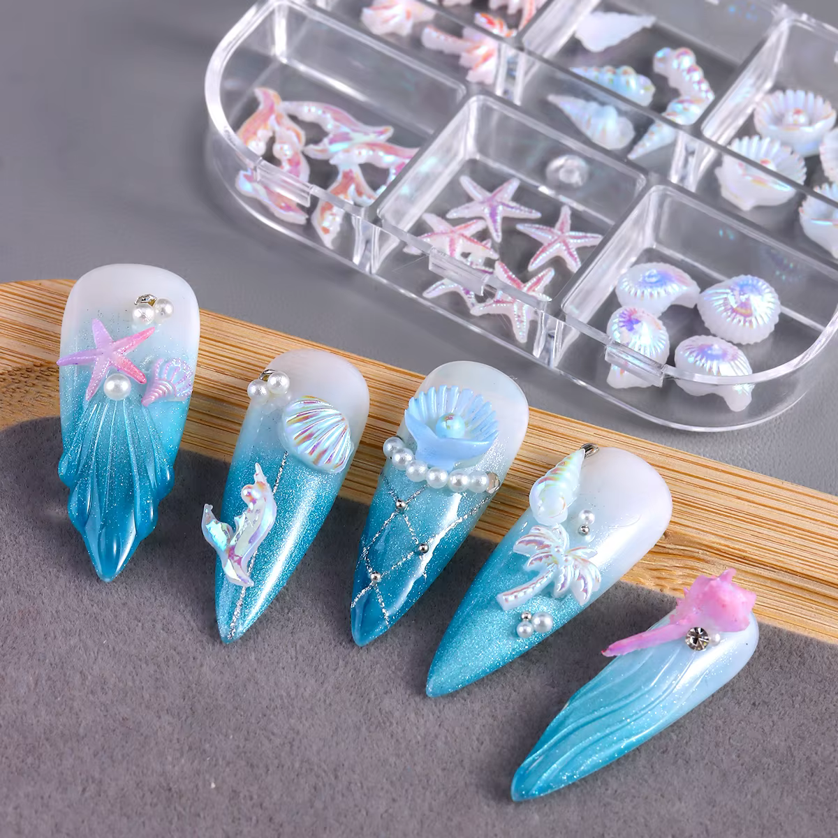 Accessoire d'art d'ongle de plage d'été 3D Aurora avec palmiers