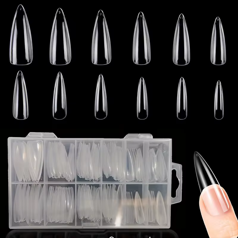 120/240 faux ongles, ongles transparents extra-longs de type stiletto