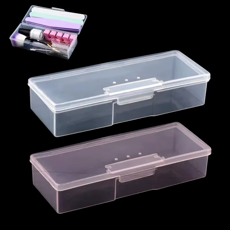 Nail Art Empty Storage Box Rectangle Plastic White Transparent Buffer Grinding Files