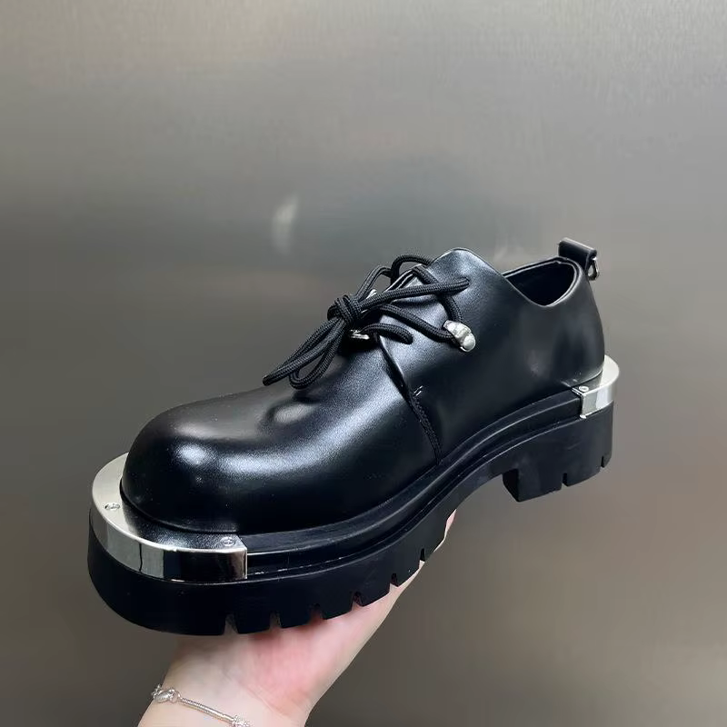 Mode Style hommes Derbys plat marque chaussures pour homme pur noir chaussures semelle épaisse 3 cm grande taille 45 D733