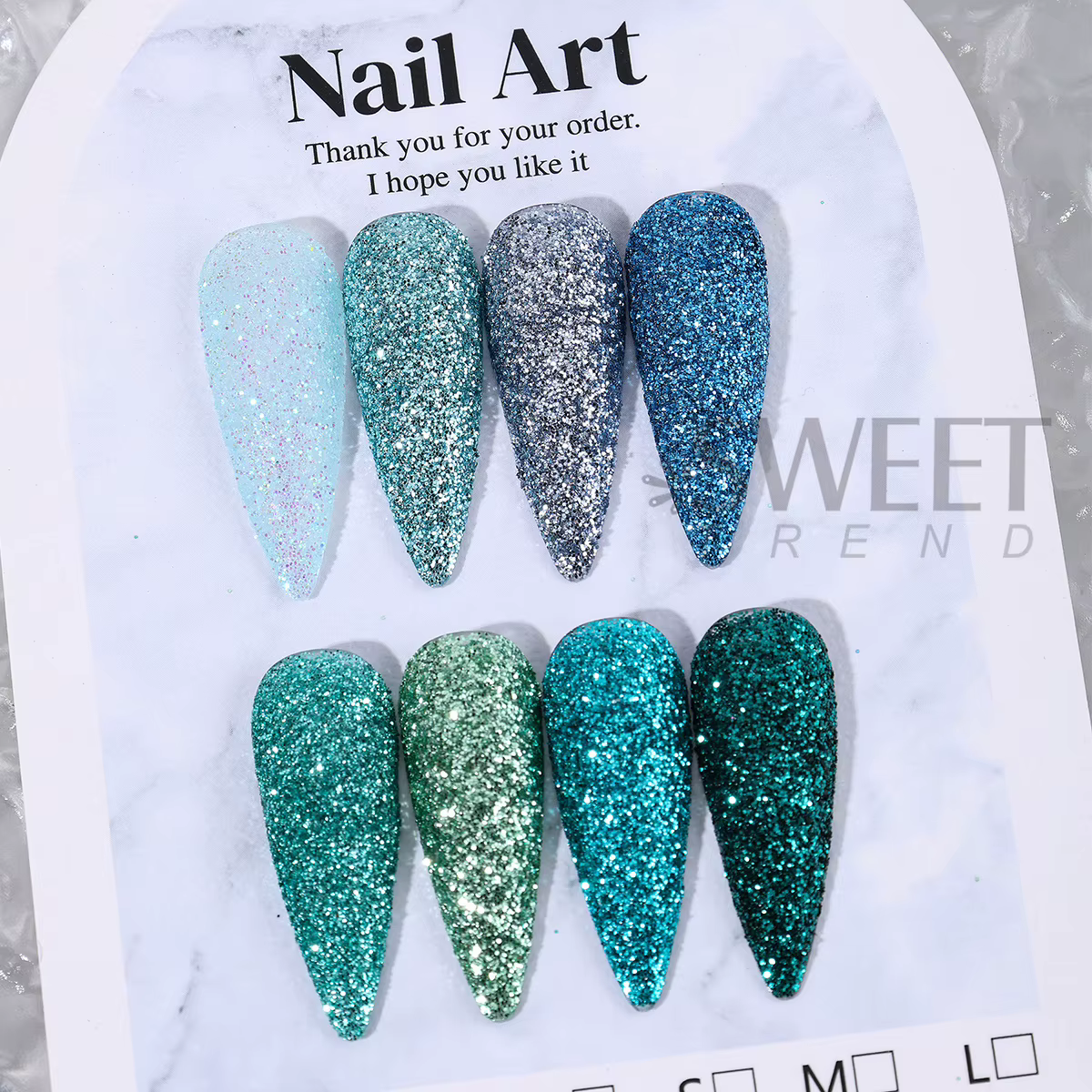 8 Bouteilles de Poudre à Paillettes pour Ongles Série Été Bleu