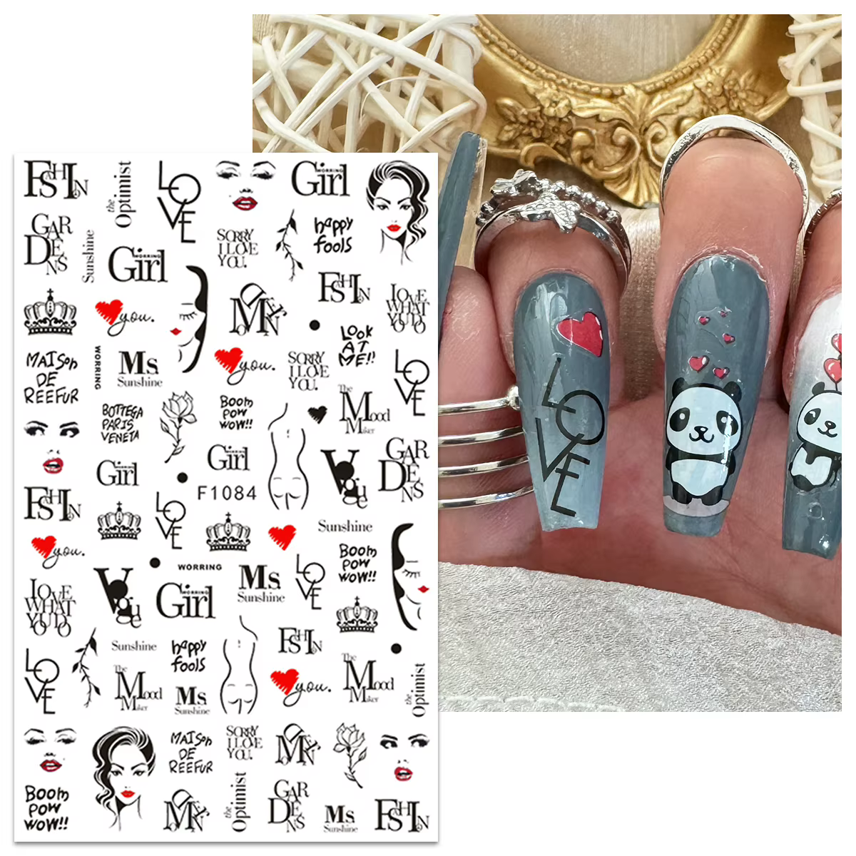 Autocollants pour ongles fleur amour fille sexy pour la Saint-Valentin