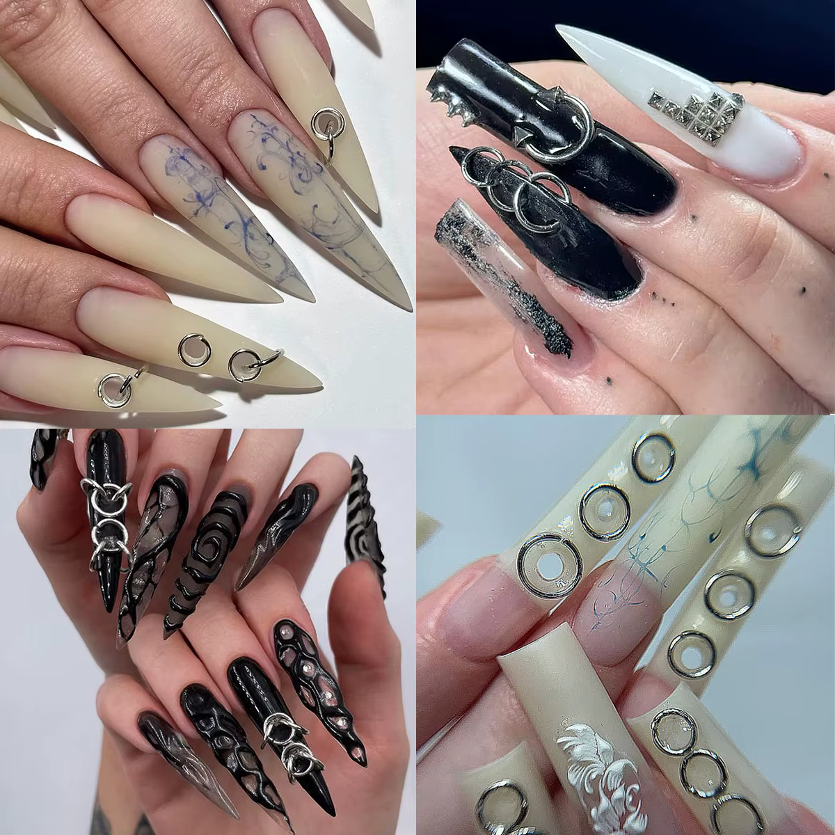 Anneau ouvert en métal doré et argenté pour décoration d'ongles