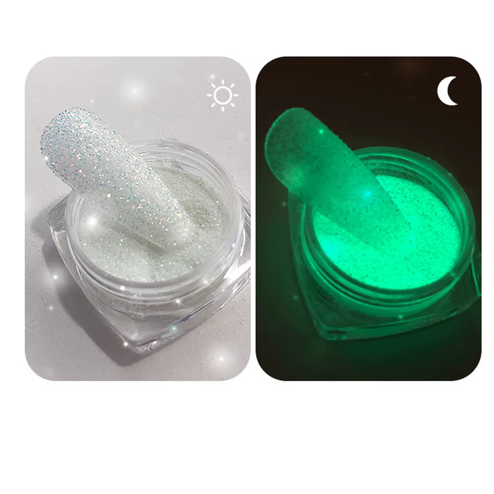 Poudre de sable structurels ente holographique phosphorescente pour les ongles