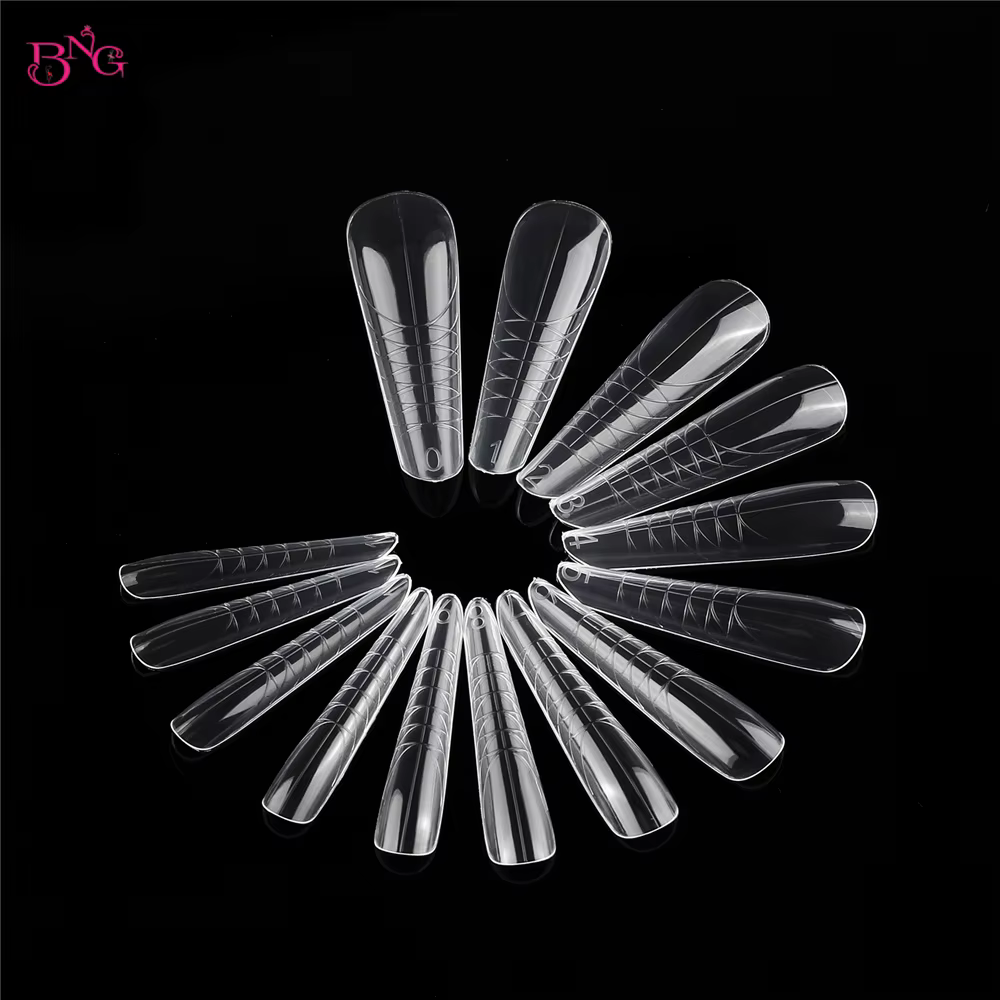 BNG 140 pièces Formes à ongles doubles Amande 14 Tailles Professionnelles Salon Facile à Utiliser Réutilisables Moules d'Extension d'Ongles Outils DIY Maison