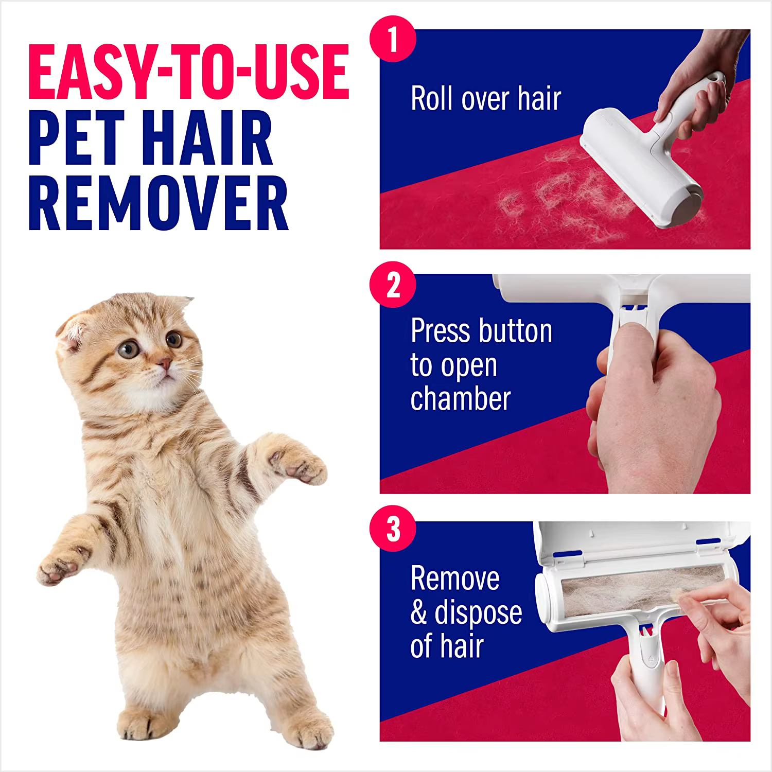 Rouleau d'épilation pour animaux de compagnie, dissolvant de fourrure pour chiens et chats avec Base autonettoyante, outil d'épilation efficace des poils d'animaux, parfait pour les meubles