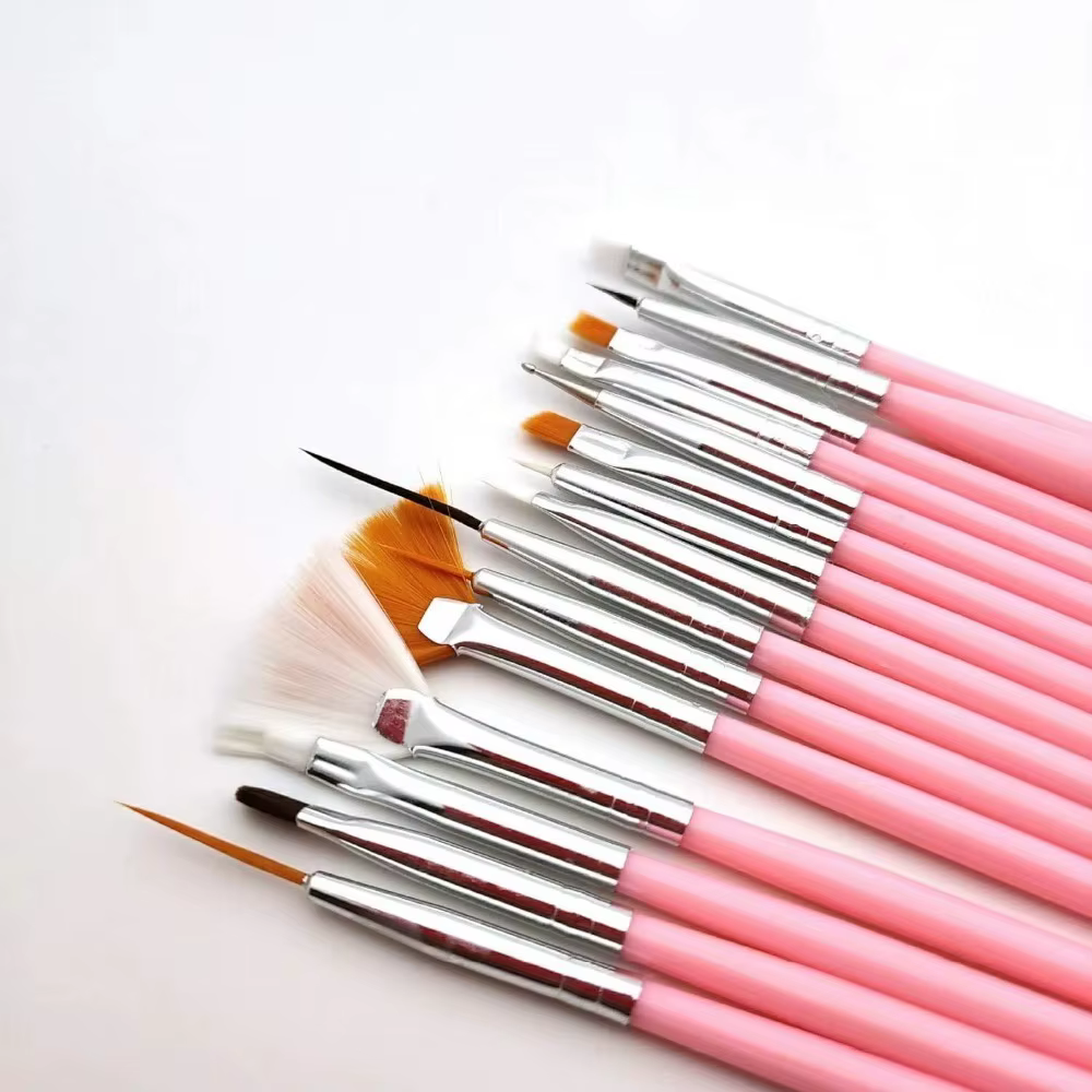 Ensemble de 15 pinceaux roses pour nail art