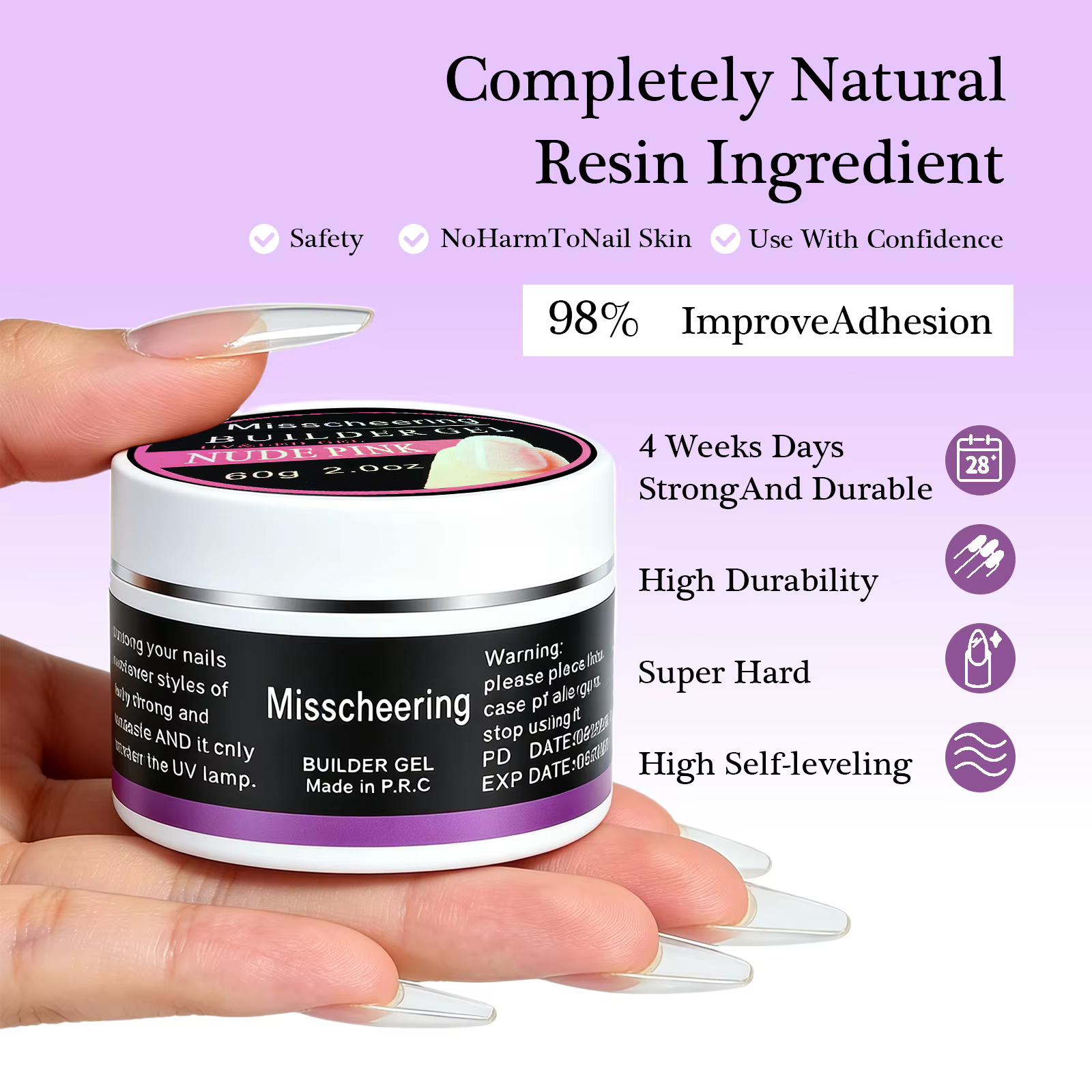Misscheering Gel de construction pour ongles 60ml Transparent / Rose Nude / Blanc Gel UV LED dur pour réparation et