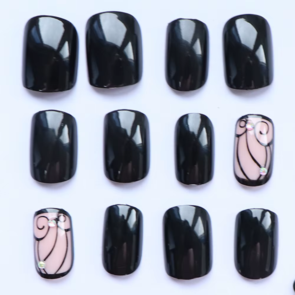 ARTAUG 24 pièces améliore votre Style avec des ongles courts carrés noirs à pression en dentelle
