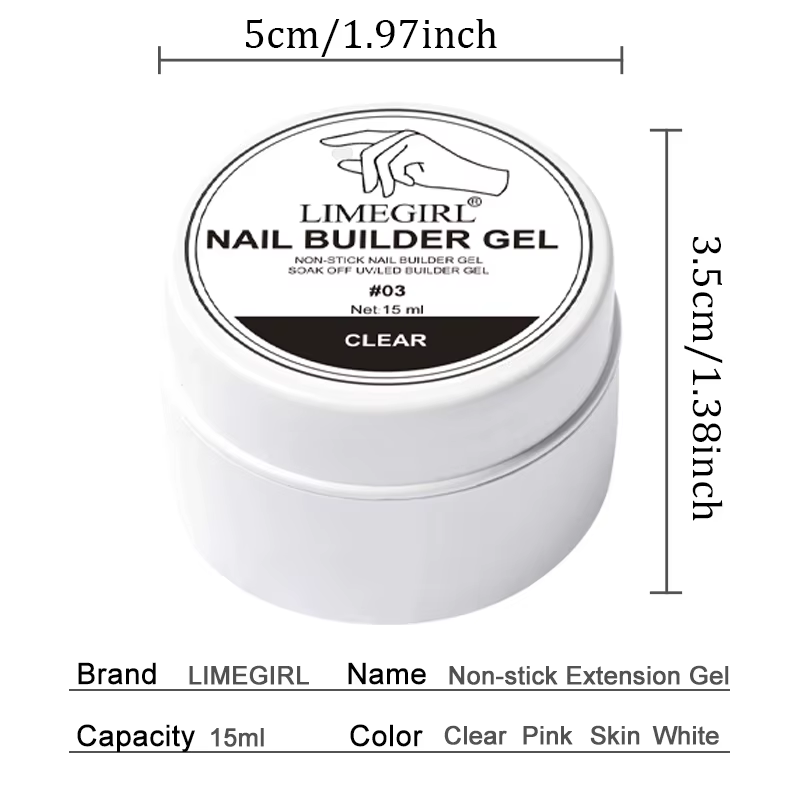 LIMEGIRL 15g Gel d'extension antiadhésif UV construction rapide solide Gel