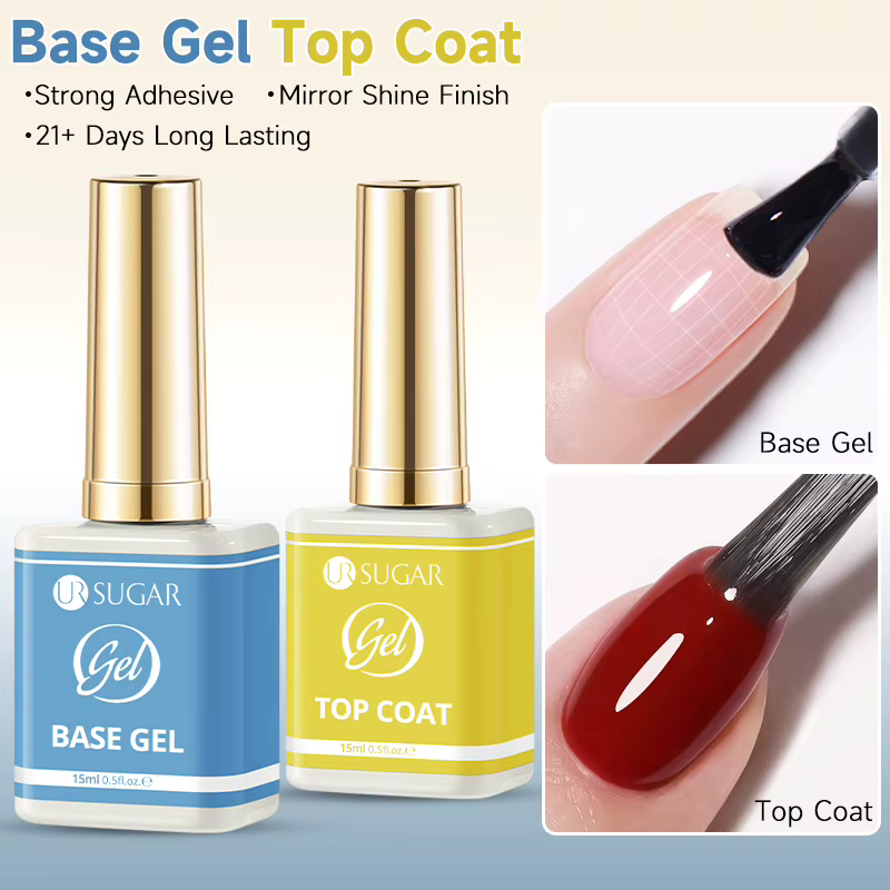 UR SUGAR 15ml Base et Top Coat Soak Off UV/LED, Protection longue durée, Finition ultra brillante, Vernis Gel Semi-Permanent