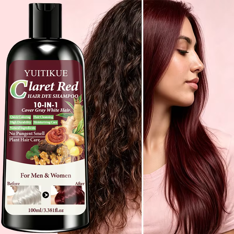 Shampoo colorant capillaire rouge claret 10 en 1, à base de plantes naturelles, coloration rapide, couvre les cheveux gris et blancs, longue durée, soin capillaire doux, 100ml