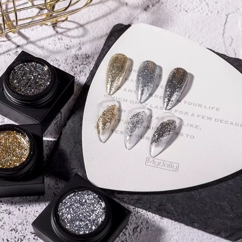 Vernis à ongles Gel réfléchissant 4 couleurs Gel UV or argent noir Nail Art durable brillant 5ml platine paillettes