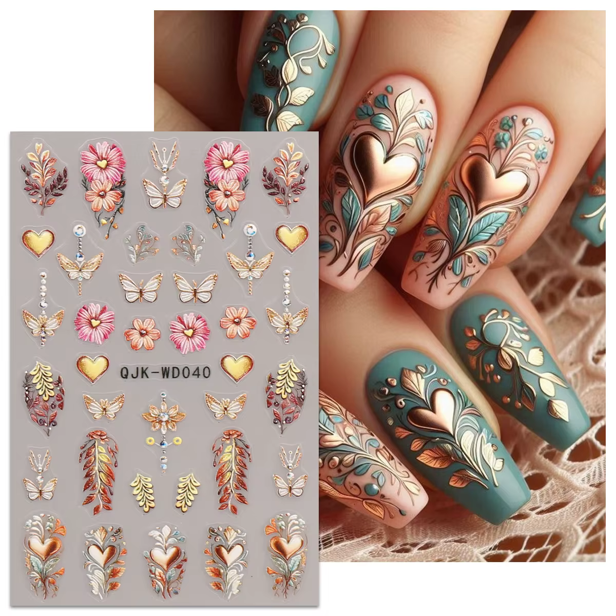 Autocollants pour nail art en relief à motif bohème