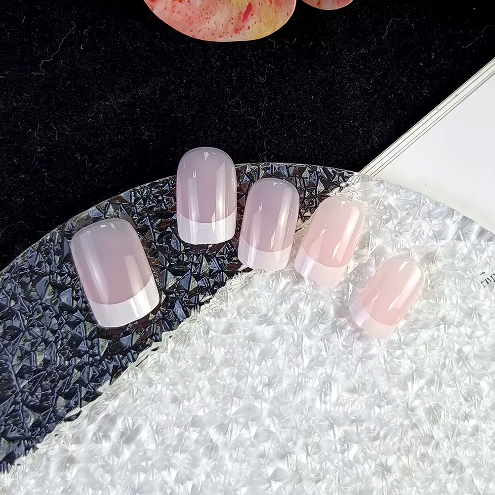 24 pièces brillant moyen carré presse sur ongles rose Style français faux