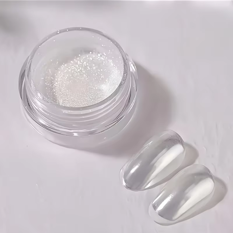 Poudre à ongles chromée perle blanche-effet beignet glacé