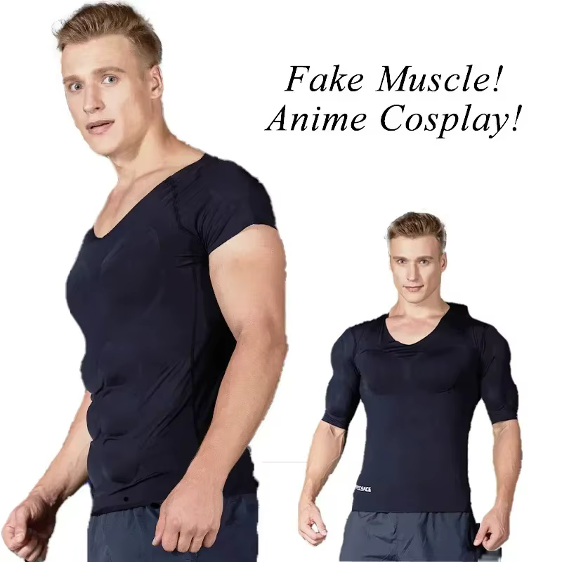 3D faux Muscle T-Shirt homme Cosplay bras poitrine sous-vêtements fête corps Shaper Invisible coussin Abdominal haut Corset sous-vêtements