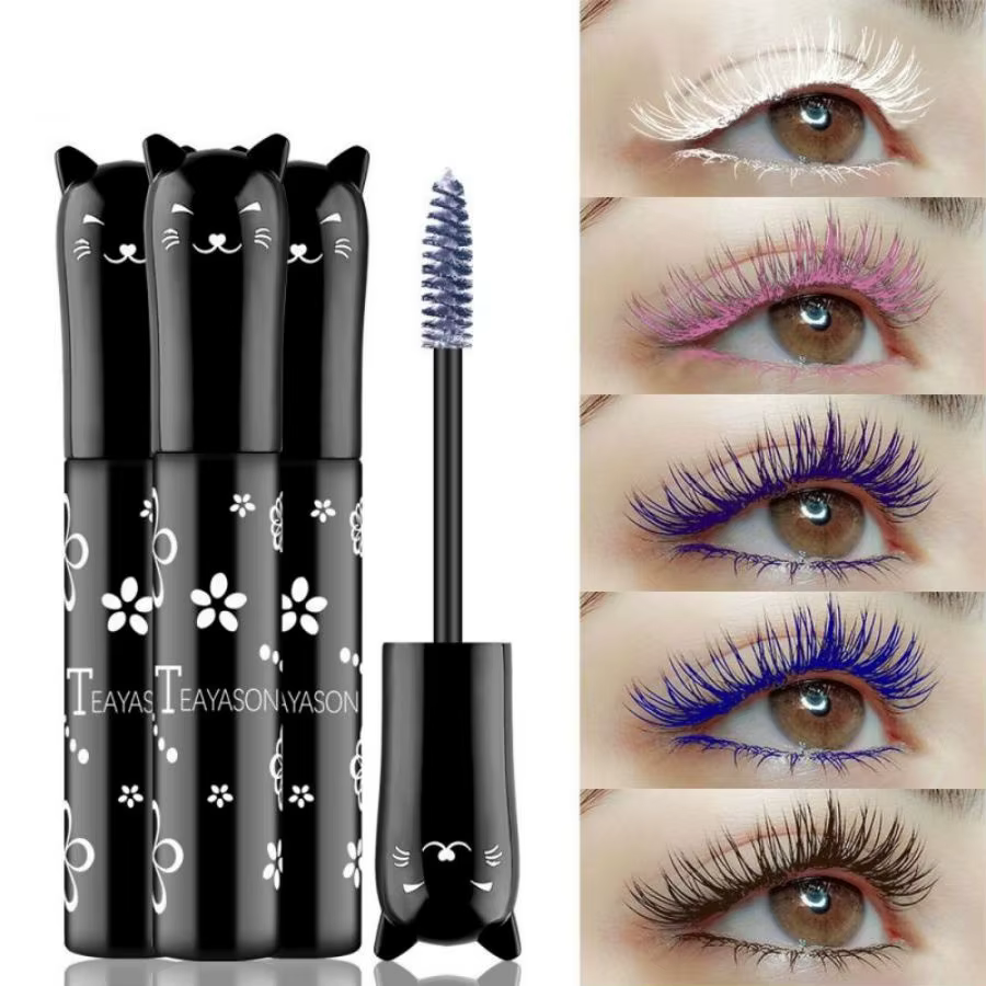 Mascara 6 couleurs avec grande tête de brosse, facile à appliquer, ne se décolore pas, blanc, violet, bleu royal, argent, café, pas facile à tacher, mascara et gel pour sourcils
