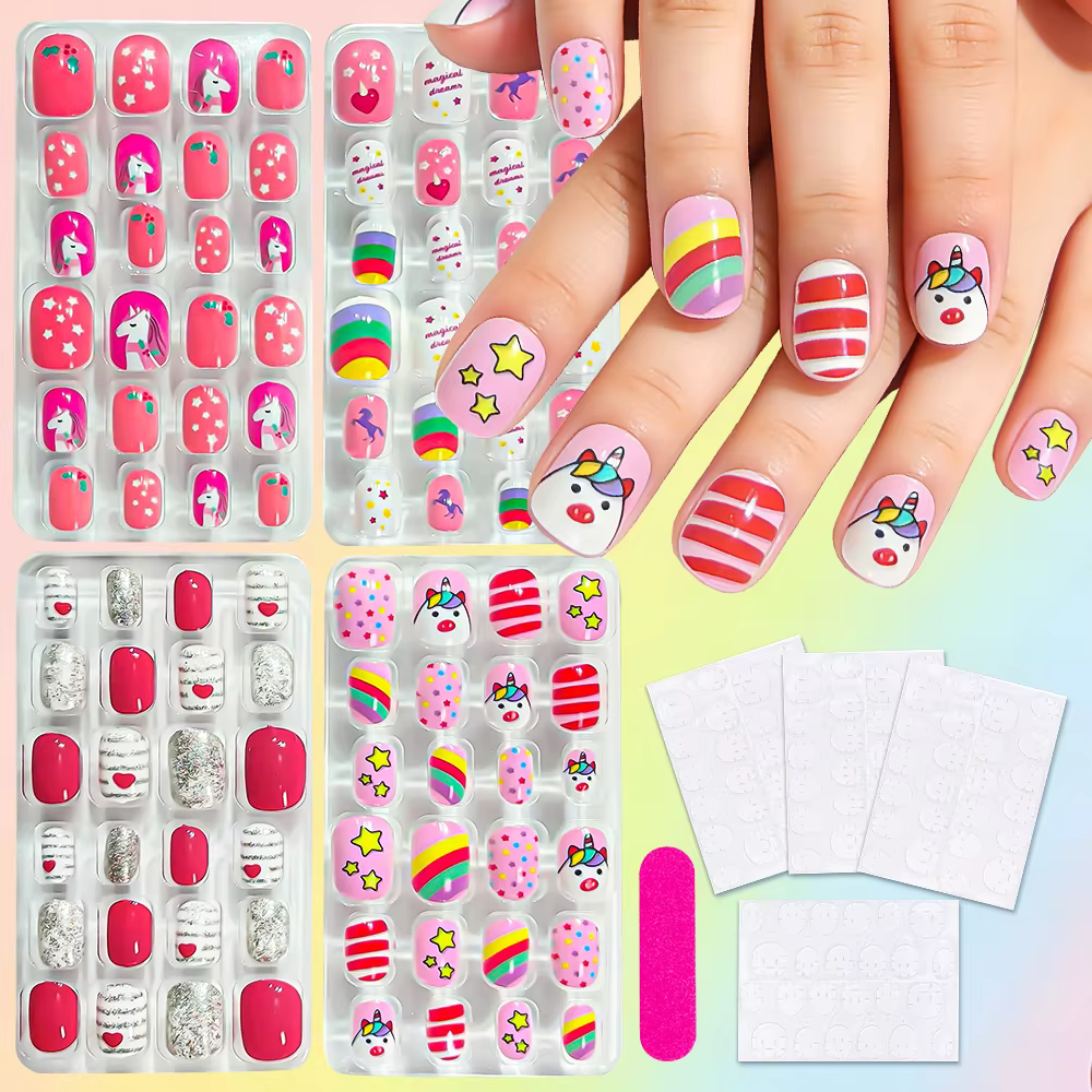8 boîtes (192 pièces) de faux ongles à presser pour enfants